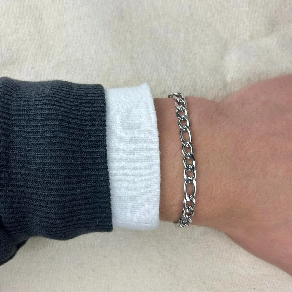 Vintage style stainless steel silver cuban link chain bracelet grunge punk 7mm